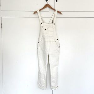 Free People white, stretch overalls